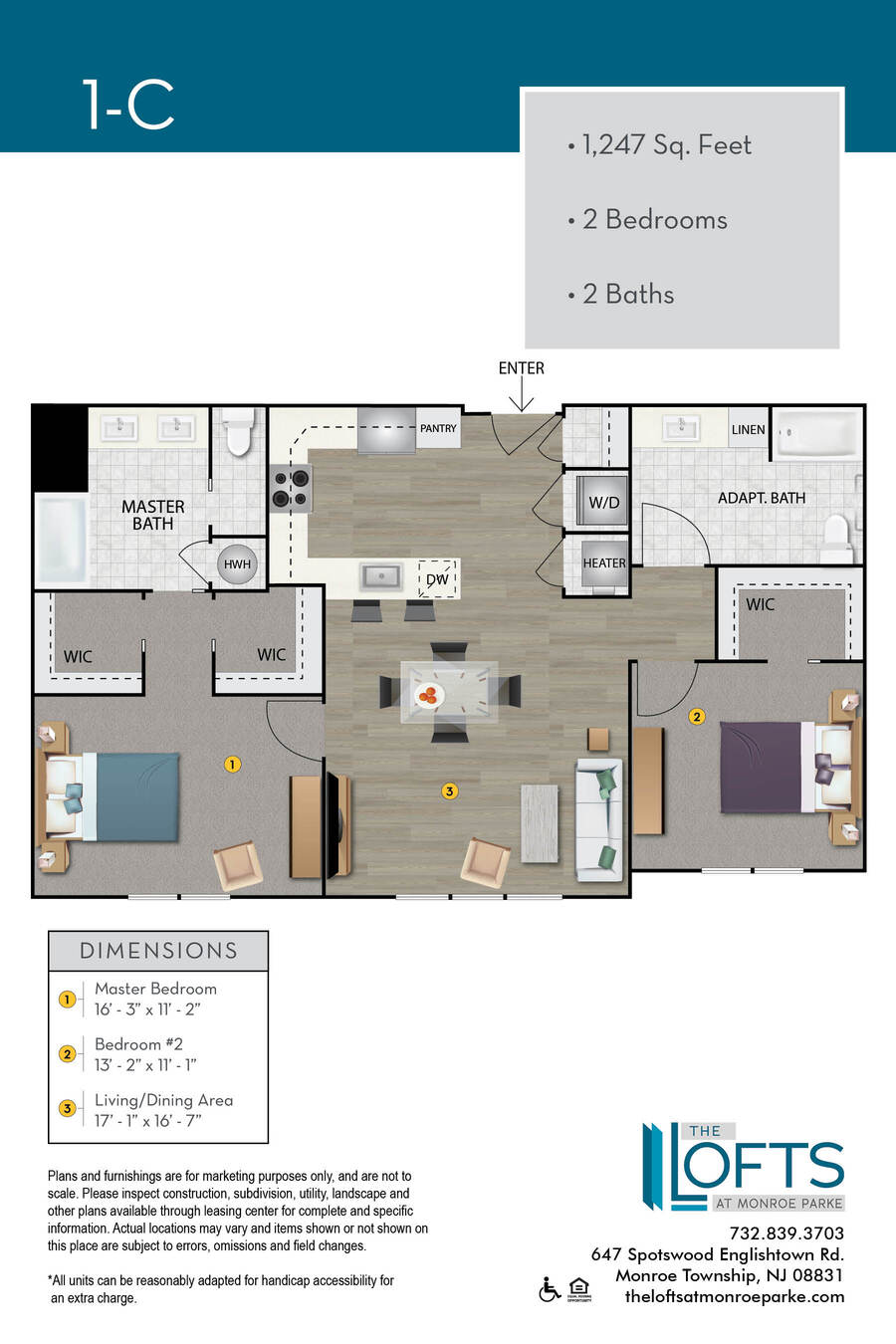 The Lofts at Monroe Park Apartment Floor Plan 1C